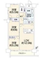間取図/区画図:価格：1800万円、3LDK　専有面積：64.85平米、バルコニー：7.31平米