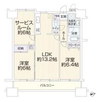 間取図/区画図:価格：3499万円、2SLDK　専有面積：64.8平米、バルコニー：11.8平米