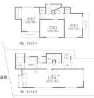 間取図/区画図:価格：1699万円、3LDK　土地面積：84.76平米、建物面積：80.55平米