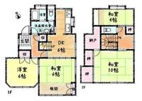 間取図/区画図:明るい4DKの家、家族が集うダイニングキッチン、ゆったり寝室、多機能な空間。暮らしを彩る間取りで、毎日がもっと楽しく。