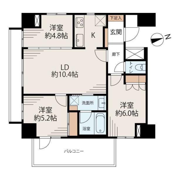 間取図/区画図:価格:4,190万円、3LDK 専有面積:62.22平米 バルコニー面積:14.78平米