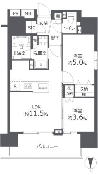 間取図/区画図:価格:4,680万円、2LDK 専有面積:48.62平米 バルコニー面積:8.17平米