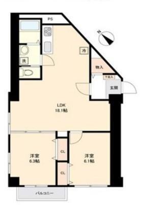 間取図/区画図:価格:2,080万円、2LDK 専有面積:66.85平米 バルコニー面積:2.85平米