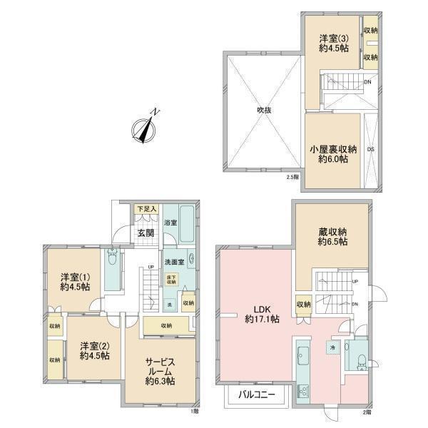 間取図/区画図:価格:4480万円、3SLDK、土地面積:124.30平米、建物面積97.70平米
