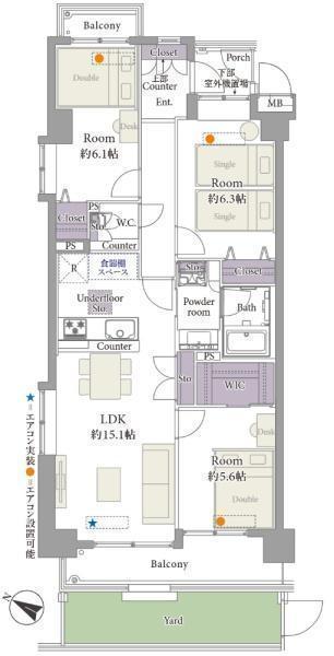 間取図/区画図:価格:3,199円、3LDK 専用面積:75.01平米、バルコニー面積:8.96平米