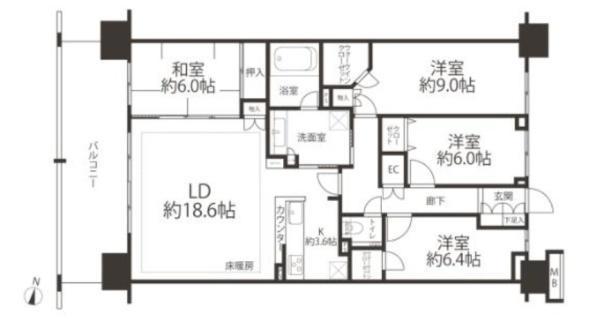 間取図/区画図:価格:5,090円、4LDK、専有面積:110.29平米、バルコニー面積:19.68平米