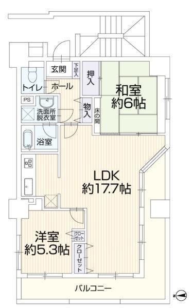 間取図/区画図:価格:2,799万円、2LDK 専有面積:65.88平米、バルコニー:15平米
