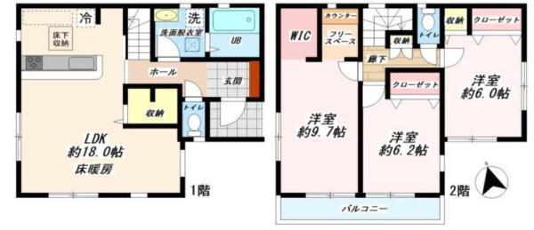 間取図/区画図:価格:3,280万円、3LDK 土地面積:105.26平米、建物面積:96.88平米
