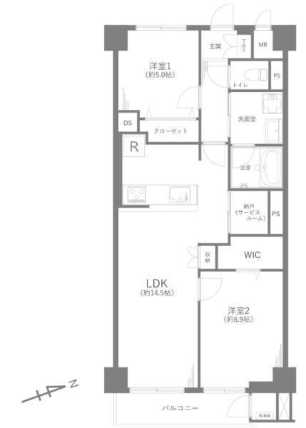間取図/区画図:価格:2,180万円、2SLDK 専有面積:65.25平米、バルコニー:5.16平米