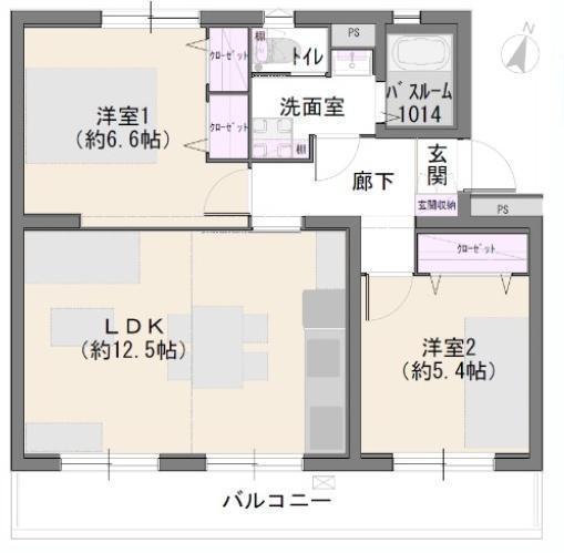 間取図/区画図:価格:1,780万円、2LDK 専有面積:54.37平米、バルコニー:9.03平米