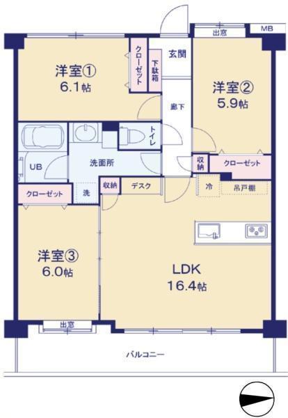間取図/区画図:価格：2,890万円、3LDK　専有面積：75.56平米、バルコニー：12.42平米