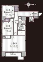 間取図/区画図:価格：1,980万円、2LDK　専有面積：56.35平米、バルコニー：5.27平米