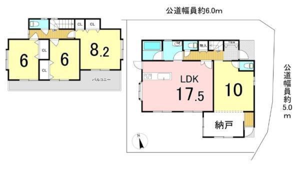 間取図/区画図:価格:2,522万円、4LDK、土地面積:187.6平米、建物面積:106.58平米