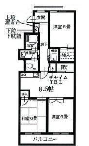 間取図/区画図:価格：1,080万円、3DK　専有面積：65.25平米
