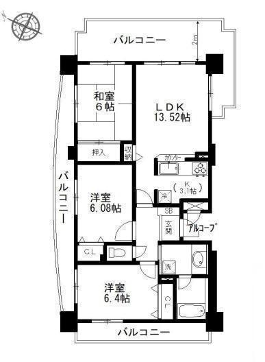 間取図/区画図:価格:2,100万円、3LDK 専有面積:70.04平米、バルコニー:34.25平米
