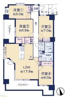 間取図/区画図:価格:4,880万円、4LDK 専有面積:102.07平米、バルコニー:33.92平米