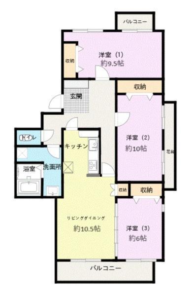 間取図/区画図:価格：2,990万円、3LDK　専有面積：98.81平米、バルコニー：10.39平米