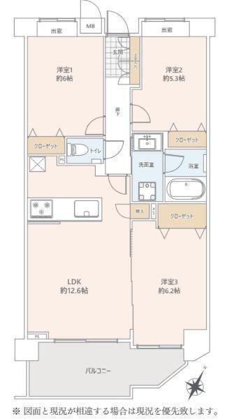 間取図/区画図:価格:4,280万円、3LDK 専有面積:67.83平米、バルコニー:11.41平米