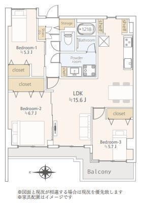 間取図/区画図:価格:2,980万円、3LDK 専有面積:72.60平米、バルコニー:7.33平米