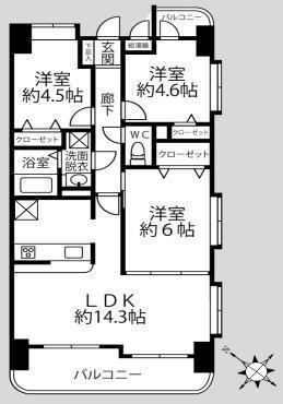 間取図/区画図:価格：2,999万円、3LDK　専有面積：65.24平米、バルコニー：9.99平米