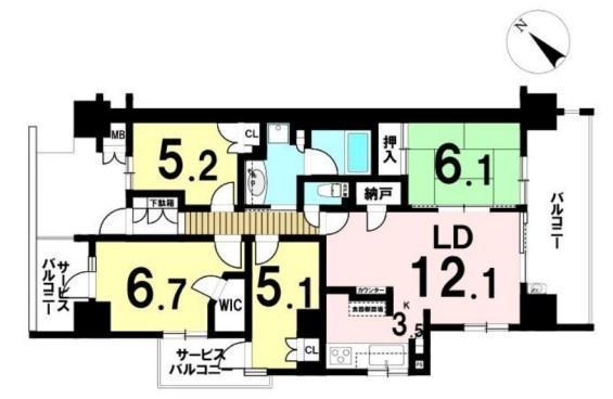 間取図/区画図:価格：4,250万円、4LDK　専有面積：84.96平米、バルコニー：12.8平米