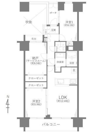 間取図/区画図:価格：2,690万円、2SLDK　専有面積：72.43平米、バルコニー：9.6平米