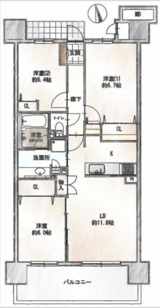 間取図/区画図:価格：6,080万円、2LDK　専有面積：77.90平米、バルコニー：13平米
